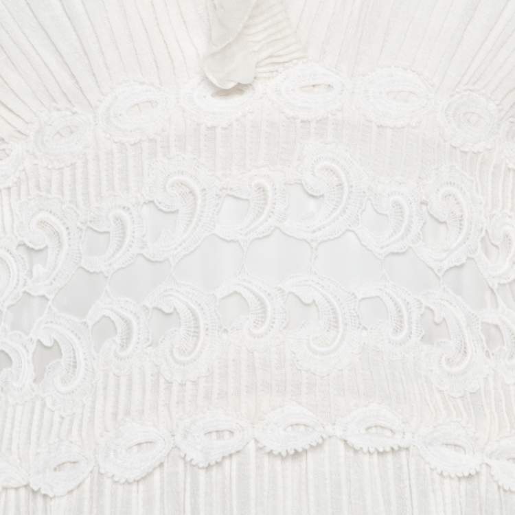 Pre Owned Chloe Cream Linen Pintucked Lace Paneled Maxi Dress S