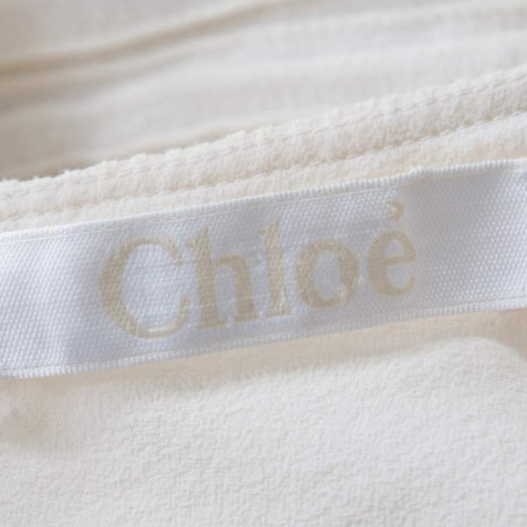 Pre Owned Chloe Cream Linen Pintucked Lace Paneled Maxi Dress S