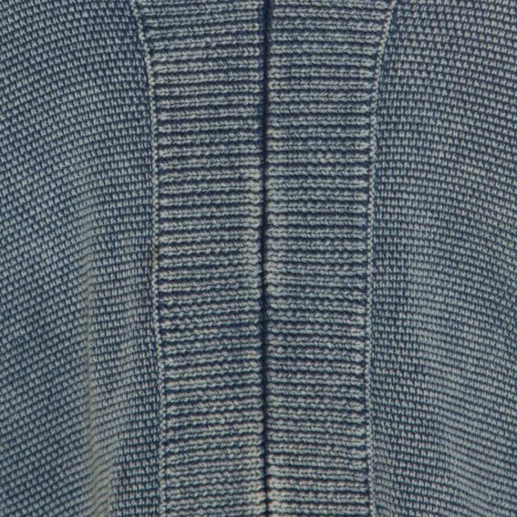 Pre Owned Chloe Indigo Washed Effect Knit Fringed Trim V-Neck Top S