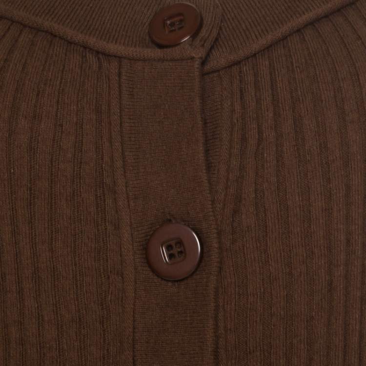 Pre Owned Chloe Brown Cotton and Linen Rib Knit Crop Top M 