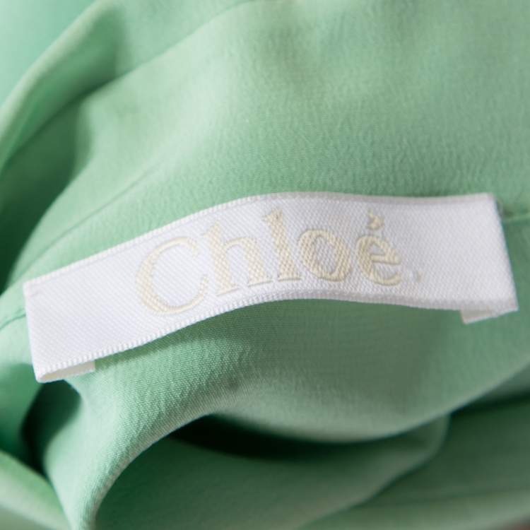 Pre Owned Chloe Green Silk Long Sleeve Blouse M