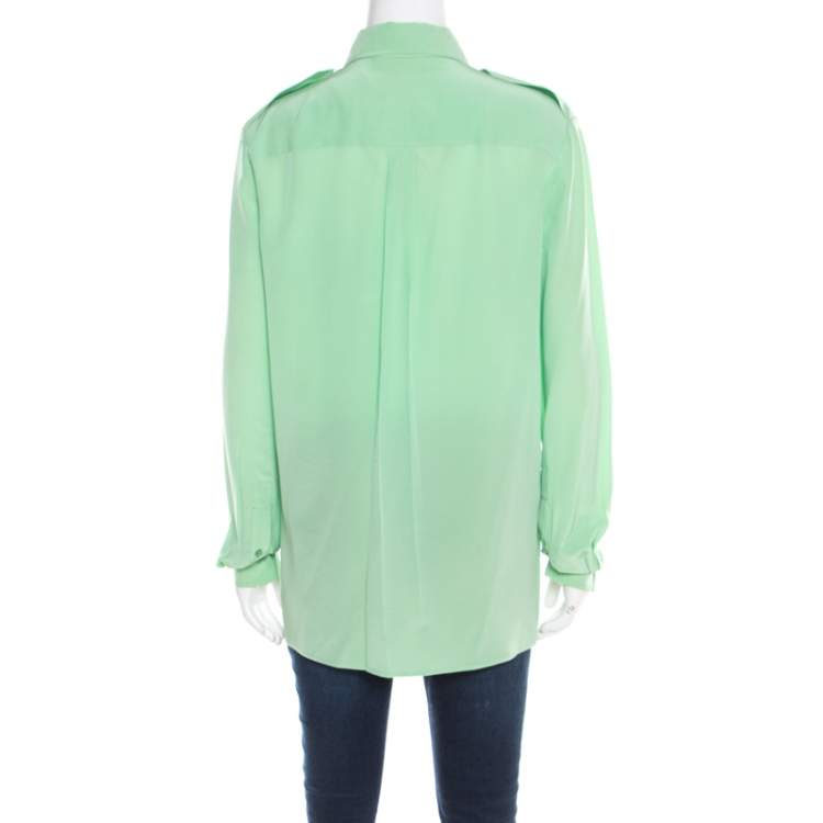 Pre Owned Chloe Green Silk Long Sleeve Blouse M