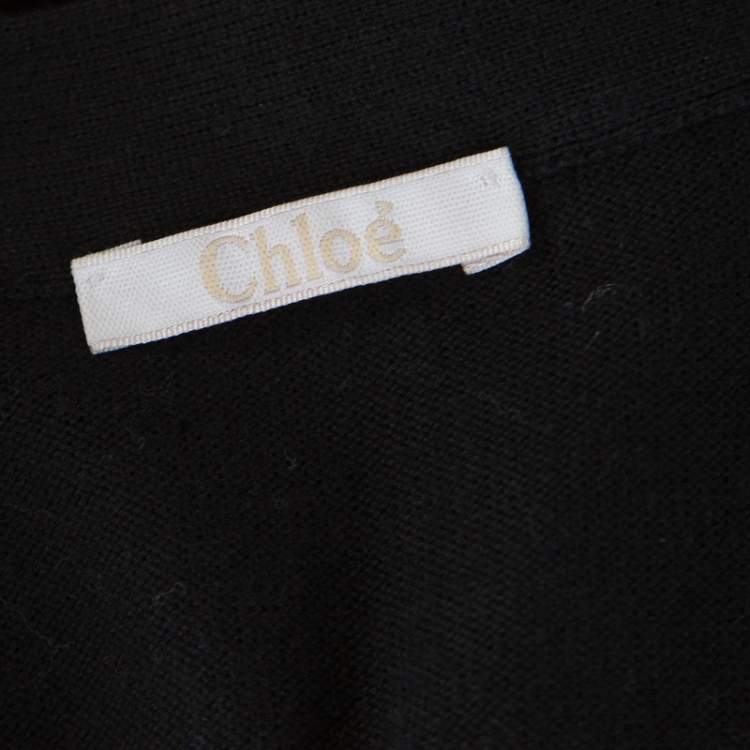 Pre Owned Chloe Black Knit Floral Lace Panel Long Sleeve Button Front Cardigan S