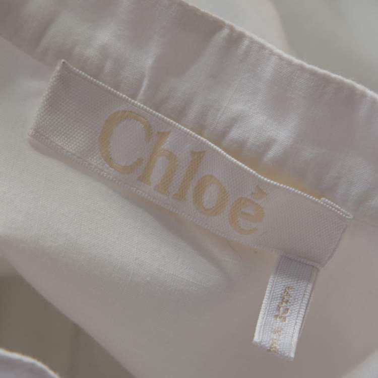 Pre Owned Chloe Iconic Milk White Cotton Poplin Buttoned Side Detail Shirt Dress S