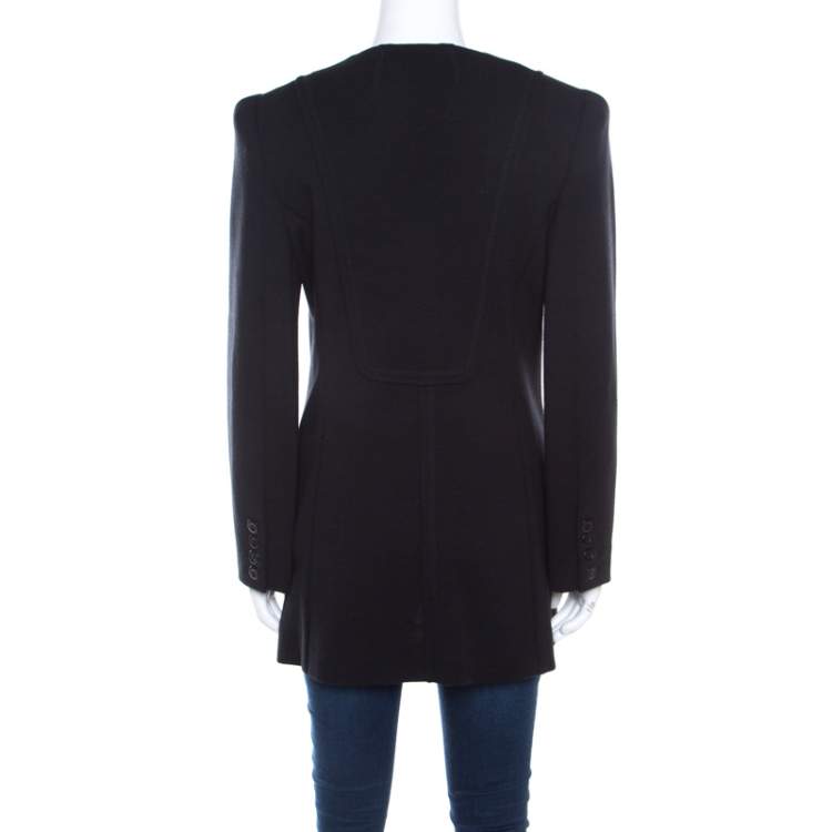 Pre Owned Chloe Black Wool Power Shoulder Collarless Button Front Jacket  M