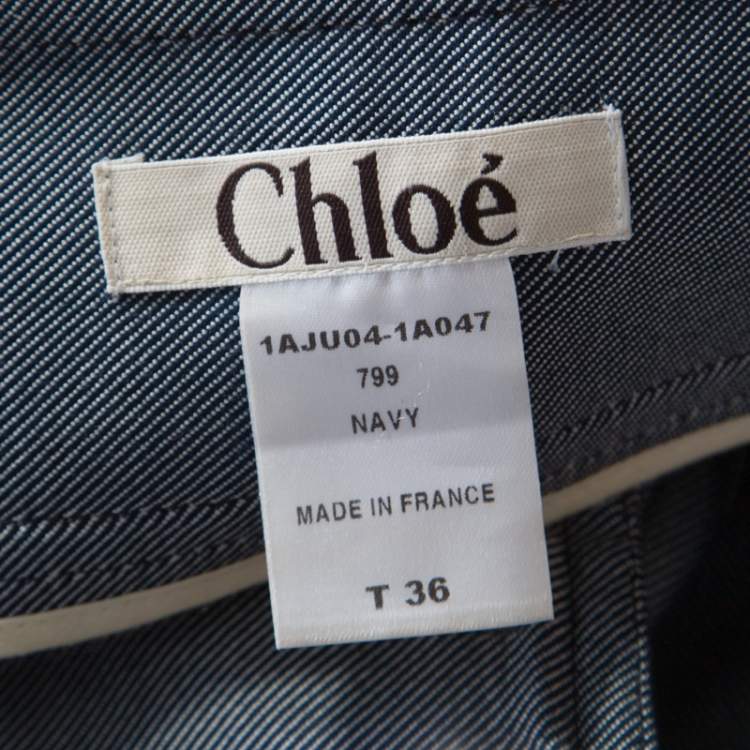 Pre Owned Chloe Vintage Navy Blue Cotton and Silk High Waist Skirt S