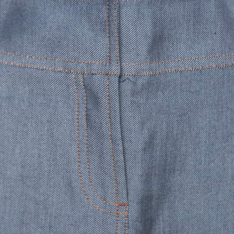Pre Owned Chloe Vintage Navy Blue Cotton and Silk High Waist Skirt S