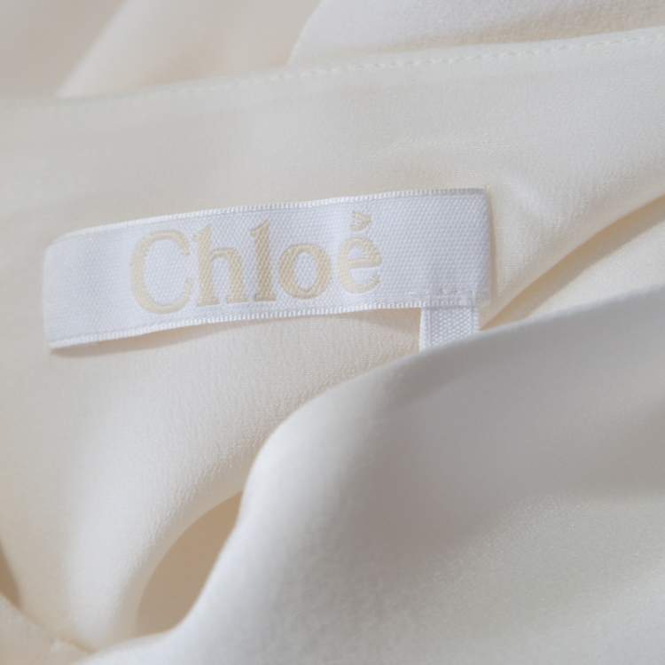 Pre Owned Chloe Cream Silk Shoulder Button Detail Long Sleeve Blouse L 