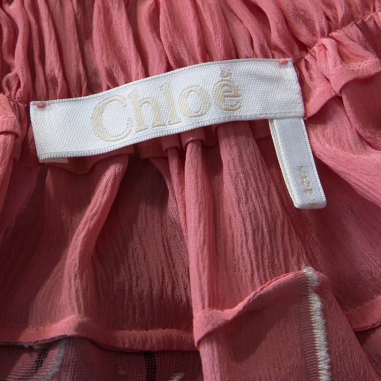 Pre Owned Chloe Pink Silk Chiffon Feather Applique Embellished Maxi Dress M 