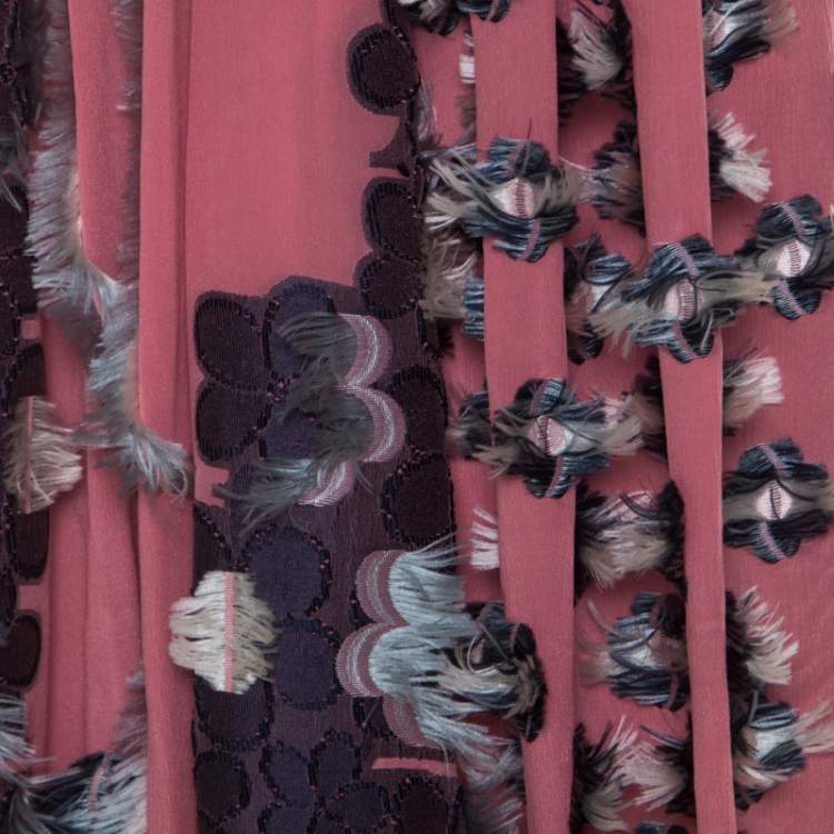 Pre Owned Chloe Pink Silk Chiffon Feather Applique Embellished Maxi Dress M 
