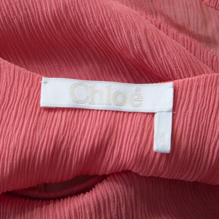 Pre Owned Chloe Coral Cream and Black Color Block Silk Chiffon Ruffled Maxi Dress M 