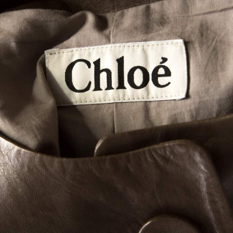 Pre Owned Chloe Khaki Green Lambskin Front Button Jacket M