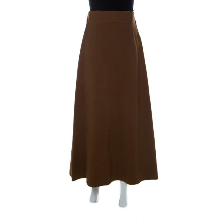 Pre Owned Chloe Brown Stretch Crepe Corset Detail Midi Skirt L 