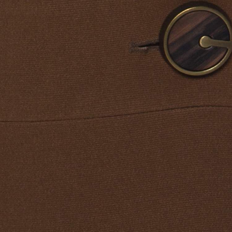 Pre Owned Chloe Brown Stretch Crepe Corset Detail Midi Skirt L 