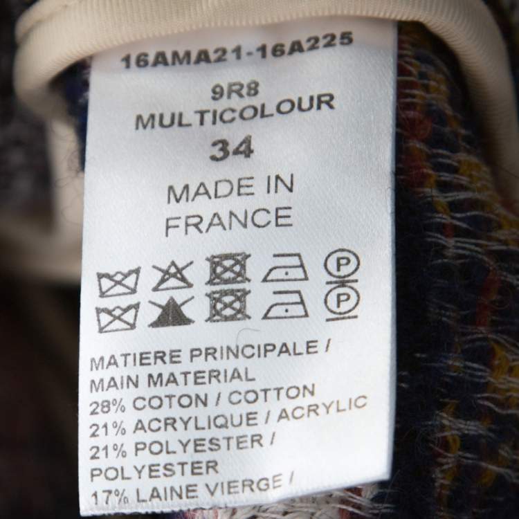 Pre Owned Chloe Multicolor Woven Tapestry Jacquard Waist Tie Detail Mid Length Coat S