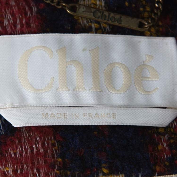 Pre Owned Chloe Multicolor Woven Tapestry Jacquard Waist Tie Detail Mid Length Coat S