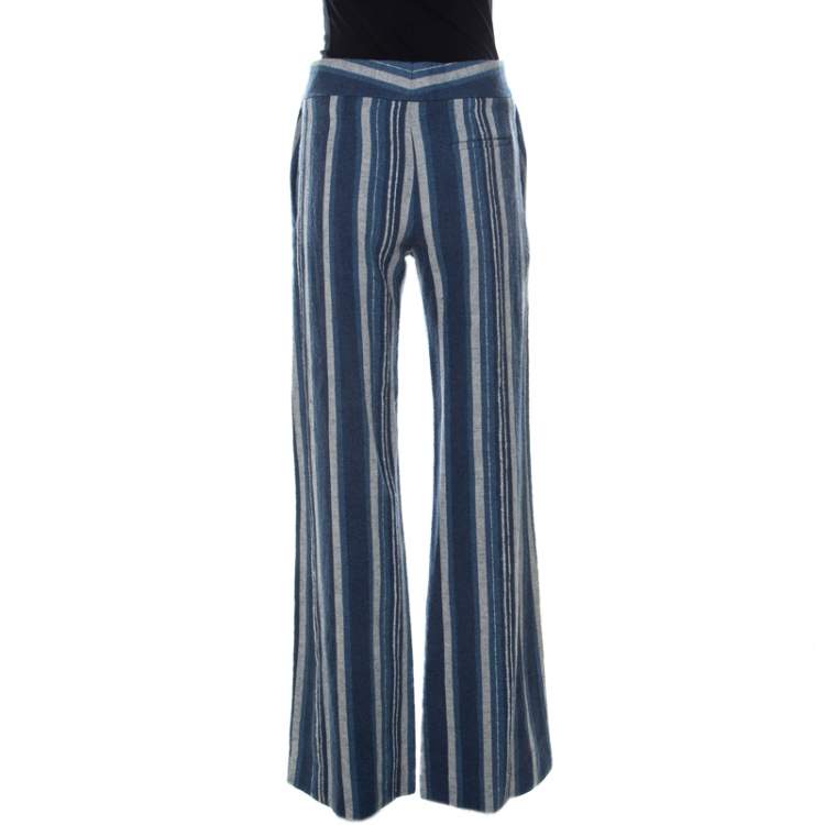 مملوكة مسبقًا Chloé Indigo Blue Striped Canvas Pants S