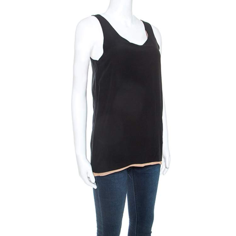 مملوكة مسبقًا Chloe Black & Beige Silk Crepe Sleeveless Top S