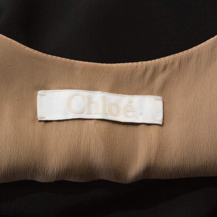 مملوكة مسبقًا Chloe Black & Beige Silk Crepe Sleeveless Top S