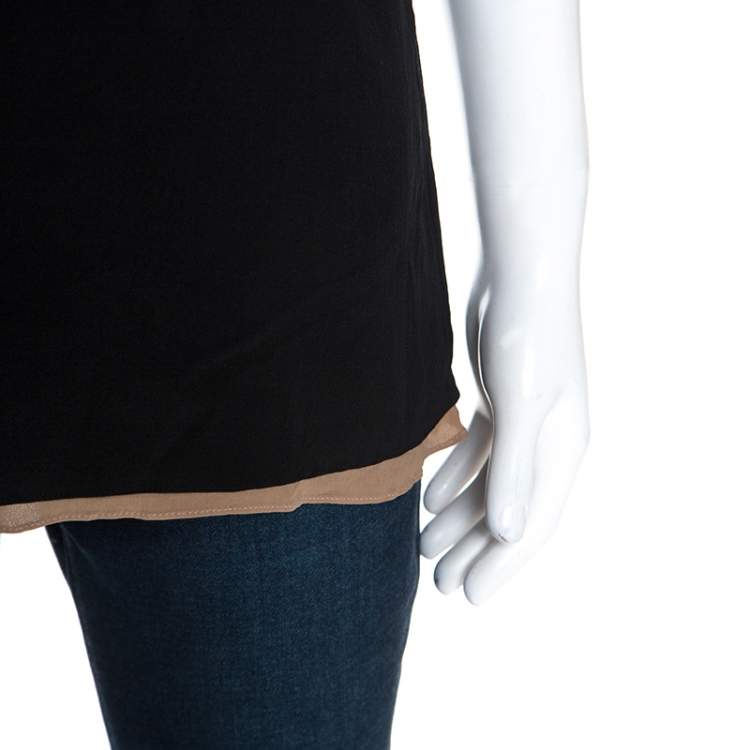 مملوكة مسبقًا Chloe Black & Beige Silk Crepe Sleeveless Top S
