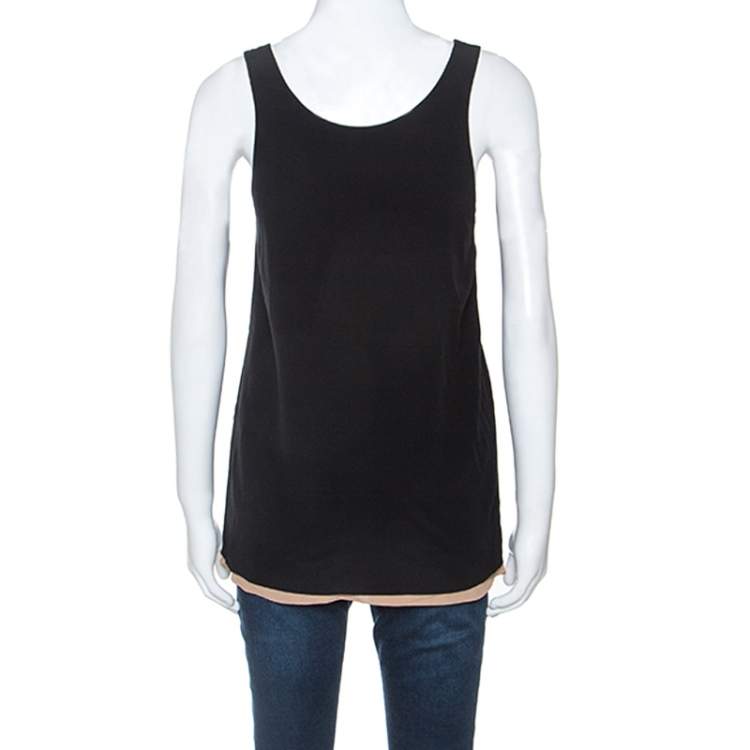 مملوكة مسبقًا Chloe Black & Beige Silk Crepe Sleeveless Top S