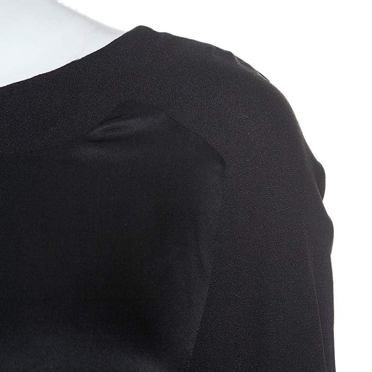 Pre Owned Chloe Black Satin And Chiffon Back Tie Detail Long Sleeve Top L