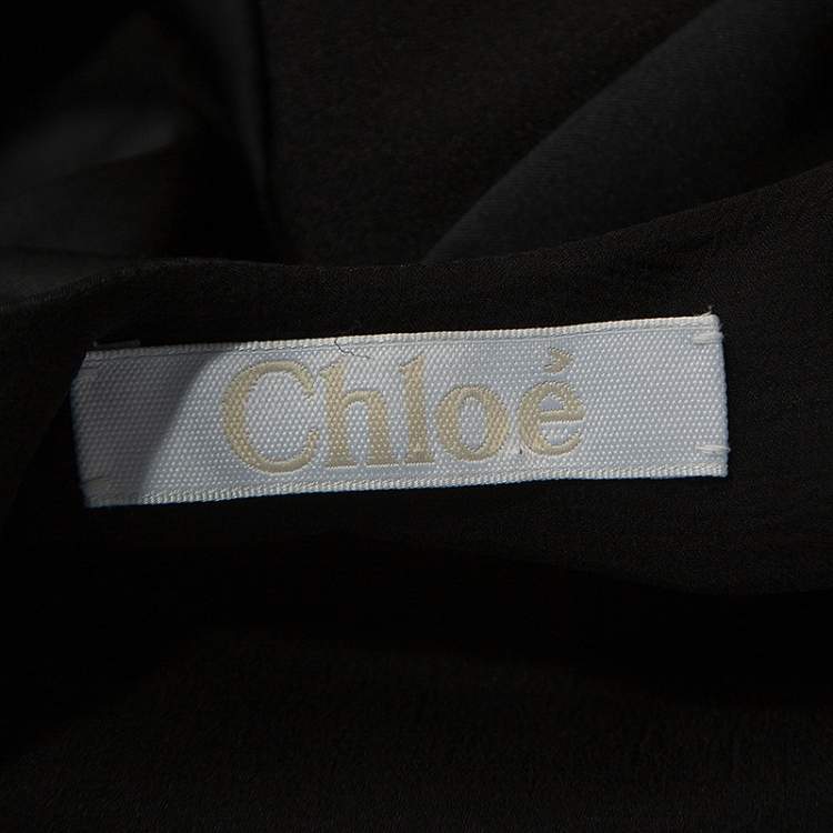 Pre Owned Chloe Black Satin And Chiffon Back Tie Detail Long Sleeve Top L