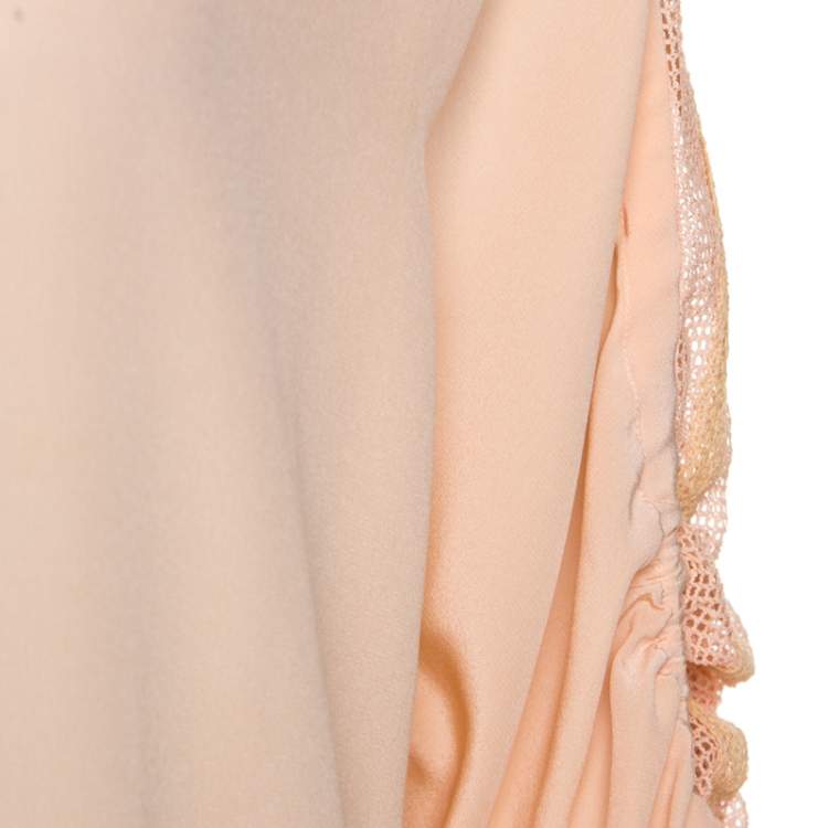 Pre Owned Chloe Peach Crepe Lace Insert Ruched Sleeve Detail Top L 