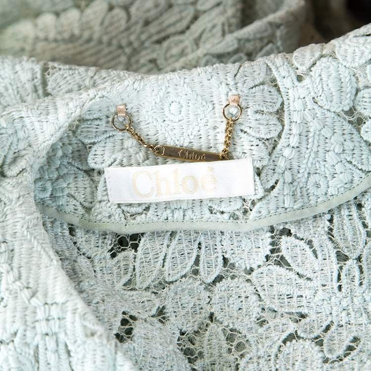 Pre Owned Chloe Mint Green Guipure Lace Oversized Coat S 