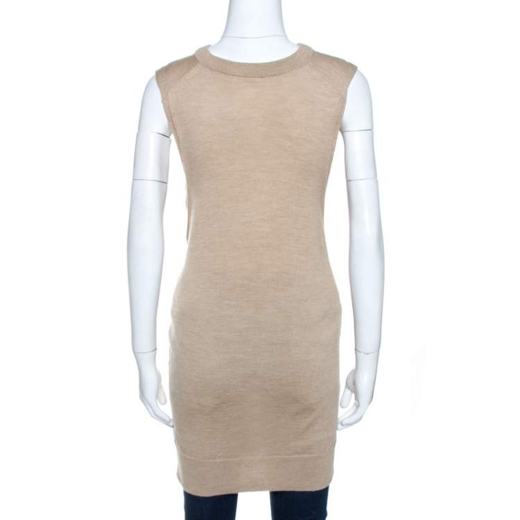 Pre Owned Chloe Seed Brown Wool Tie Up Detail Sleeveless Top S