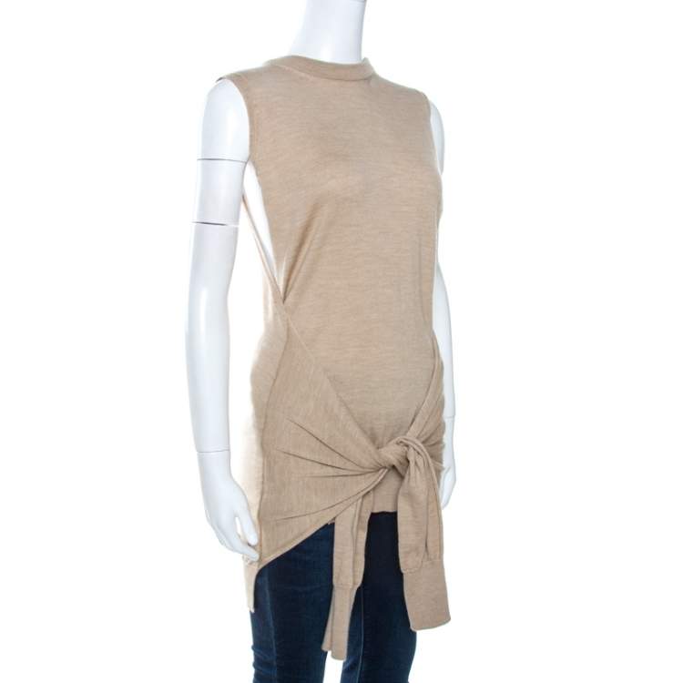 Pre Owned Chloe Seed Brown Wool Tie Up Detail Sleeveless Top S