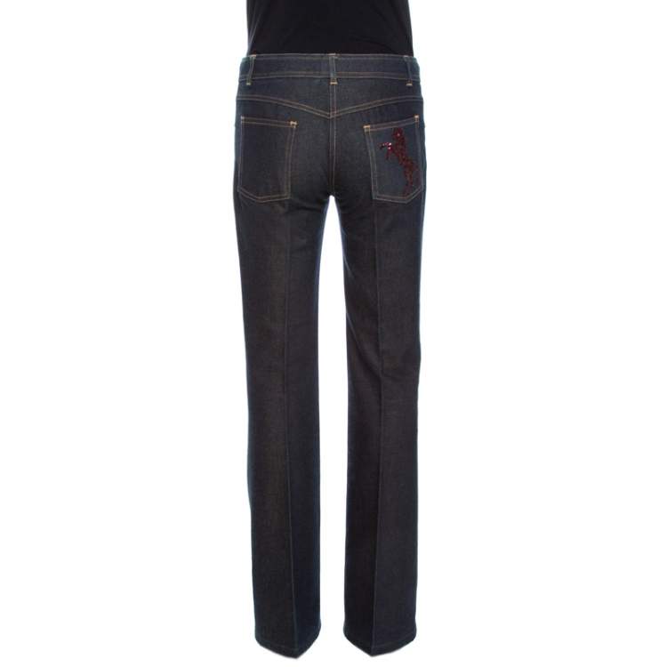 Pre Owned Chloe Dark Navy Denim Embellished Pocket Detail Wide Leg Jeans S