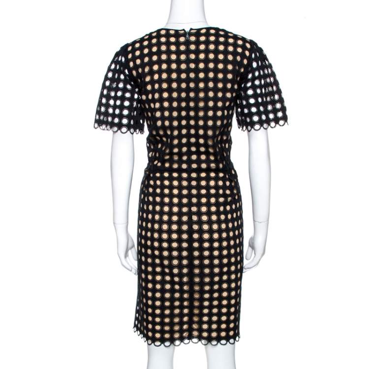 Pre Owned Chloe Black Cotton Eyelet Lace Scalloped Sheath Dress M