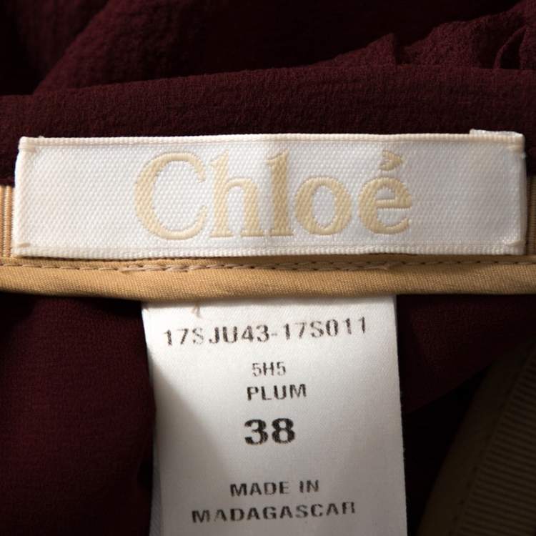 Pre Owned Chloé Burgundy Georgette Silk Asymmetric Layered Mini Skirt M