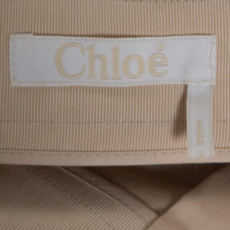 Pre Owned Chloé Tan Brown Cotton Poplin Draped Culottes M