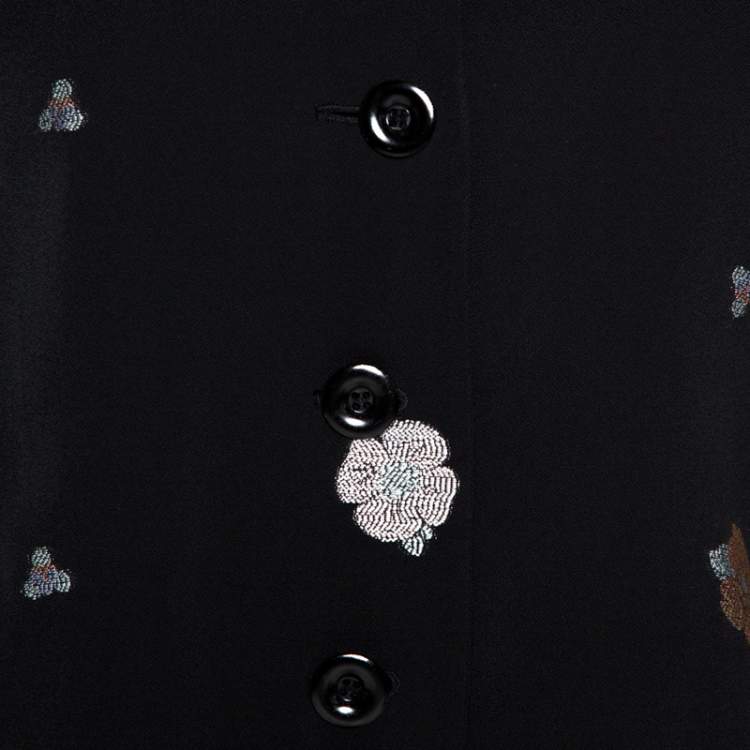 Pre Owned Chloé Black Floral Motif Jacquard Button Front Blouse M