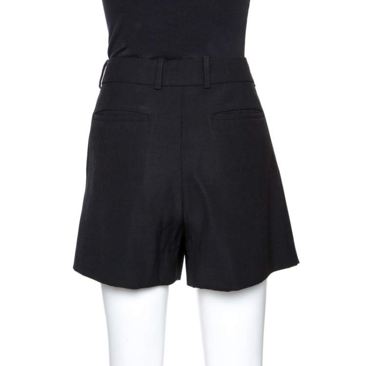 Pre Owned Chloé Black Crepe Iconic Pleated Shorts M