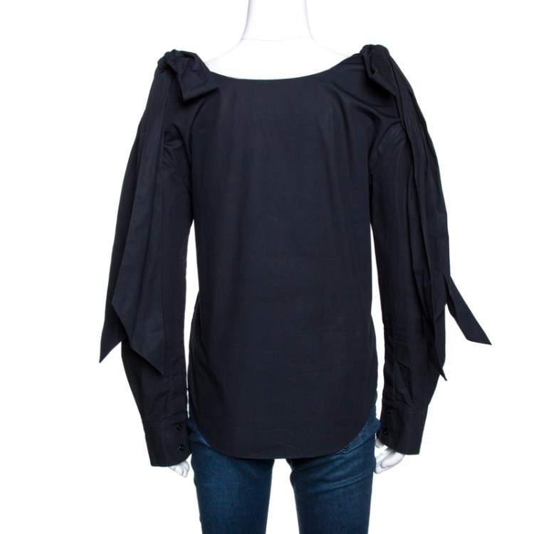 Pre Owned Chloe Anthracite Blue Cotton Cut Out Bow Detail Top S