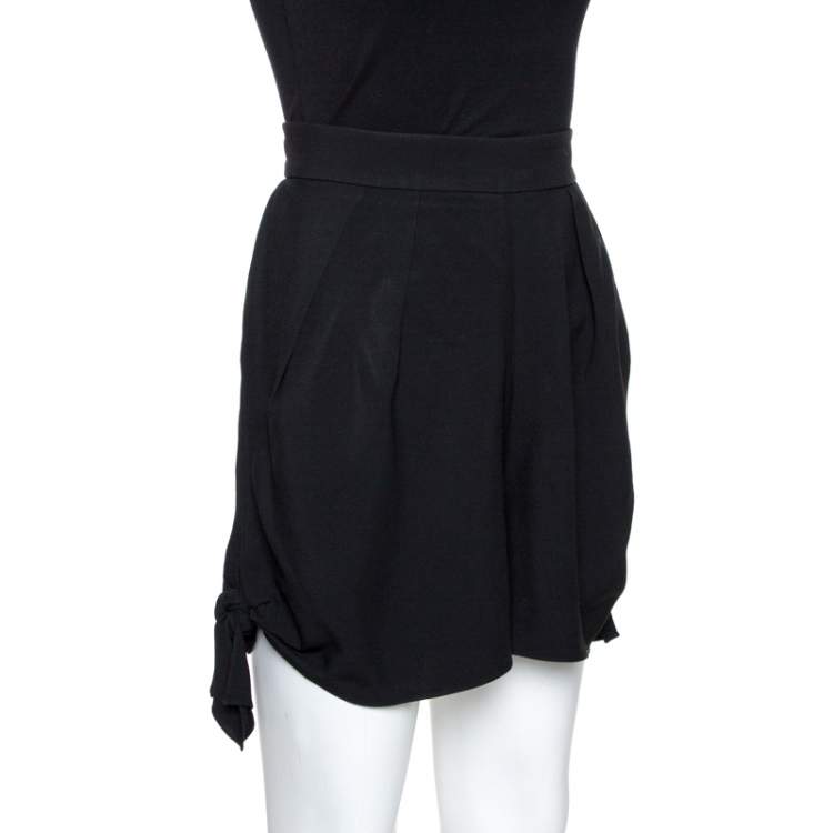 Pre Owned Chloé Black High Waist Tie Detail Cady Shorts L