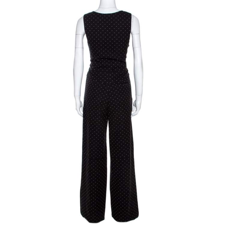 Pre Owned Chloé Black Dot Motif Jacquard Wide Leg Jumpsuit M