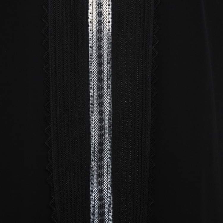 Pre Owned Chloe Black Silk Lace Paneled Long Sleeve Blouse L