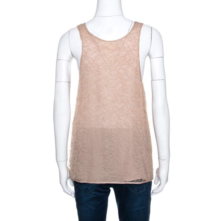 Pre Owned Chloe Beige Lace Sleeveless Top M