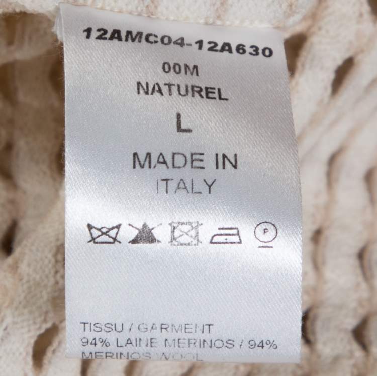 Pre Owned Chloe Naturel Perforated Merino Wool Knit Button Front Cardigan L