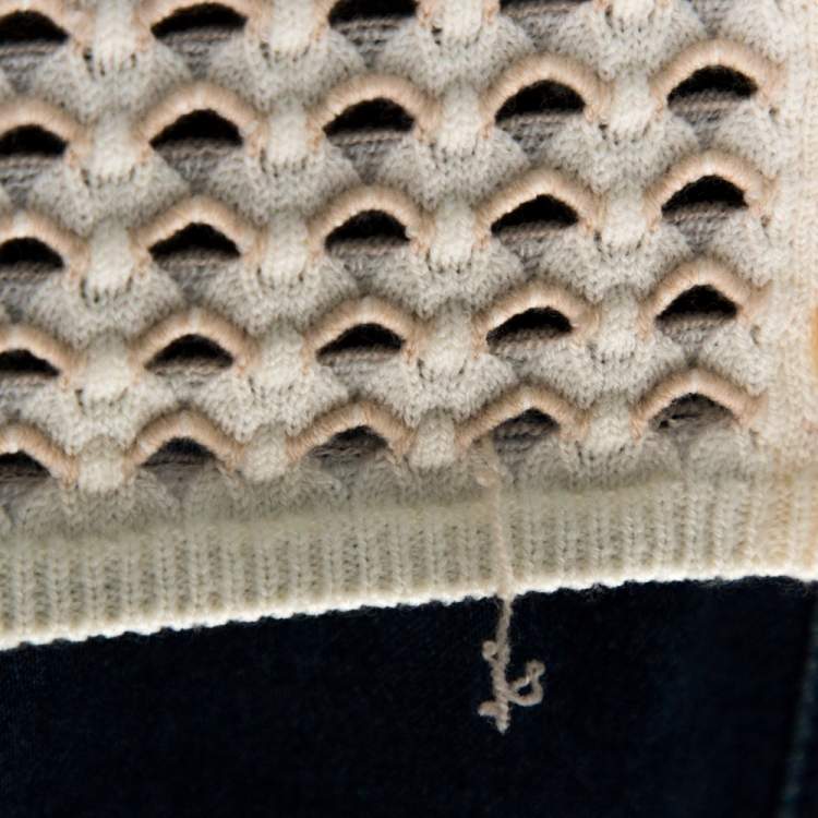 Pre Owned Chloe Naturel Perforated Merino Wool Knit Button Front Cardigan L