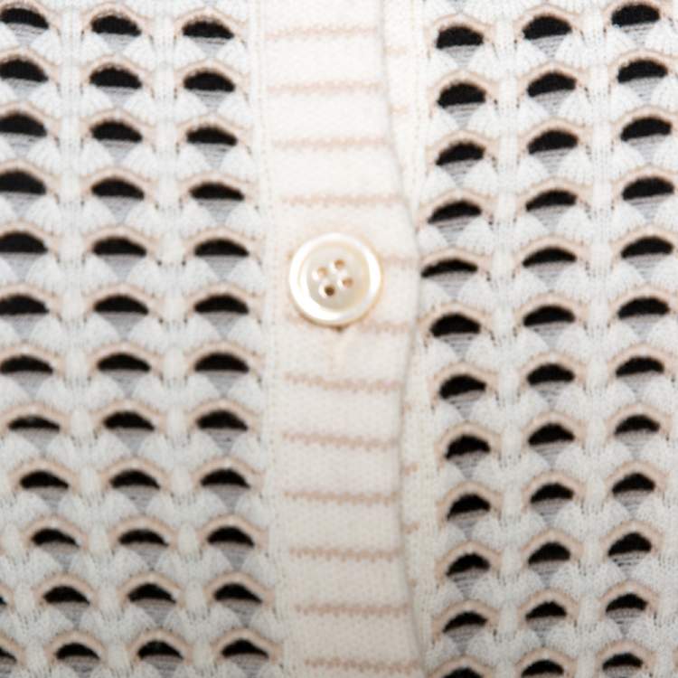 Pre Owned Chloe Naturel Perforated Merino Wool Knit Button Front Cardigan L