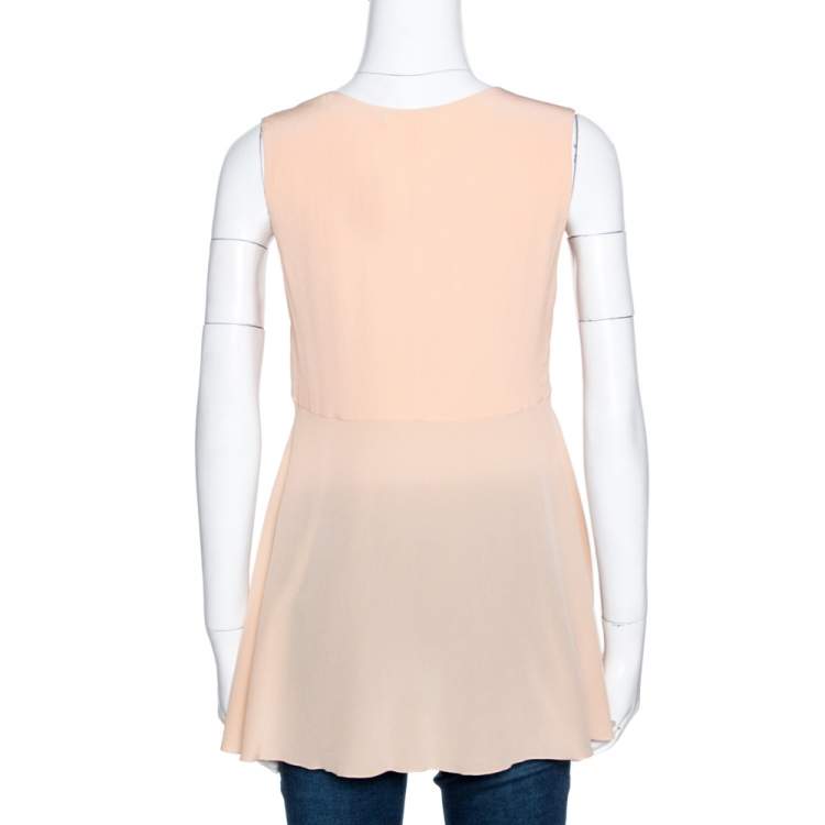 Pre Owned Chloe Peach Silk Crepe Sleeveless Dip Hem Top S
