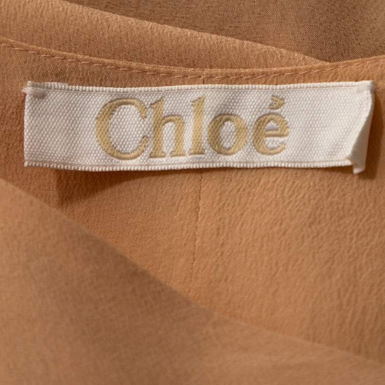 Pre Owned Chloe Peach Silk Crepe Sleeveless Dip Hem Top S