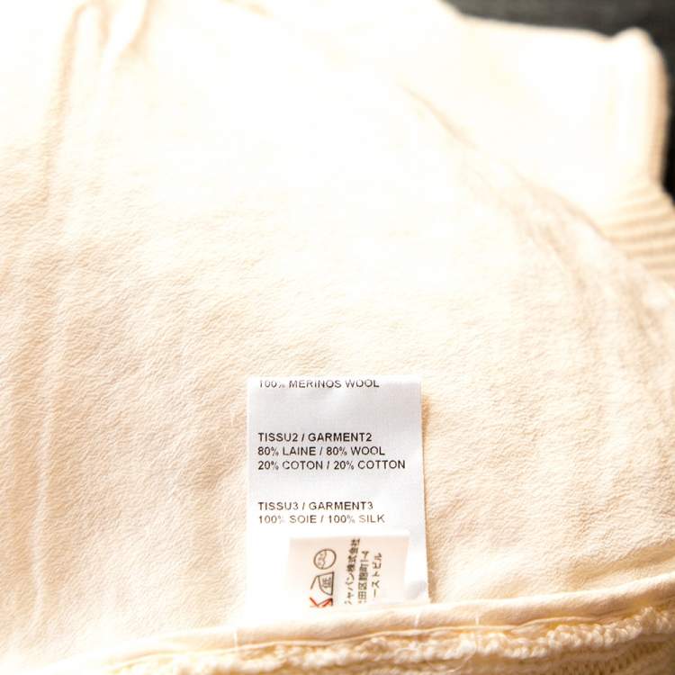 Pre Owned Chloe Naturel Wool Knit Lace Paneled Button Front Cardigan M