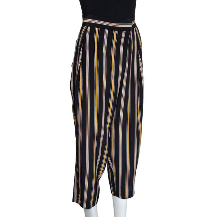 Pre Owned Chloe Multicolor Silk Rough Striped Cropped Trousers M