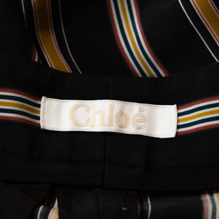 Pre Owned Chloe Multicolor Silk Rough Striped Cropped Trousers M